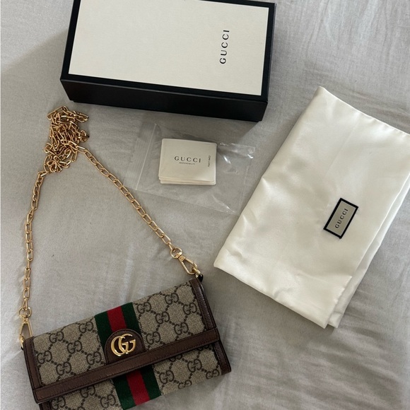 Authentic GUCCI GG Supreme Monogram Web Ophidia Wallet On Chain Crossbody Bag - Picture 2 of 14